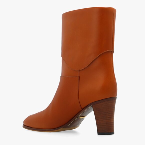 GUCCI BOOTS ELIZABETH HEELED ANKLE BROWN LEATHER w HORSEBIT - Picture 3 of 16